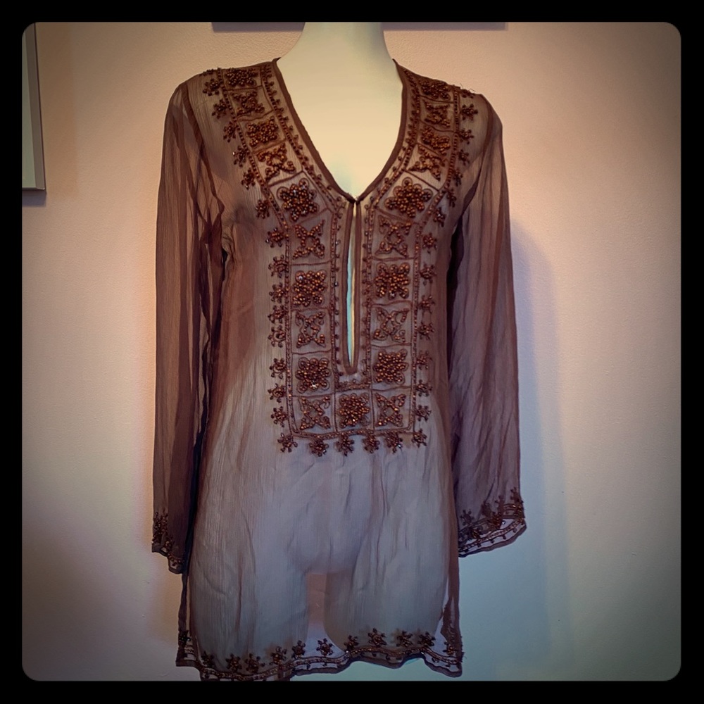 Lord & Taylor | Embellished peasant blouse | S
